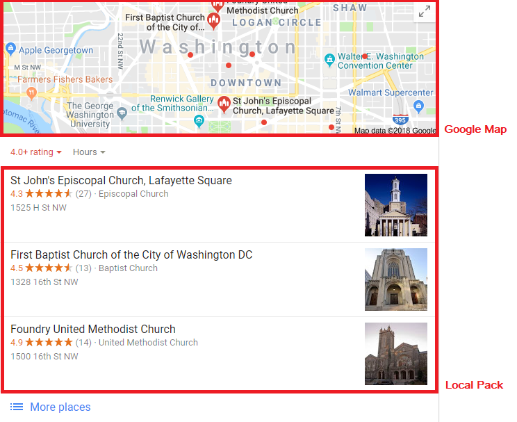 SERP on best church in Washington DC